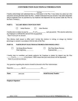 Salary Reduction Election Form