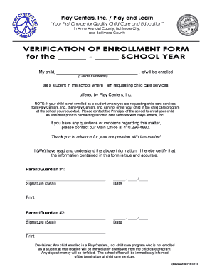 Play Centers Child Care Enrollment Form