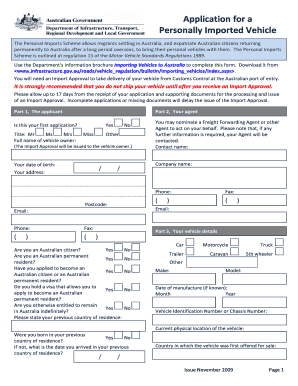 Application for Personally Imported Vehicle