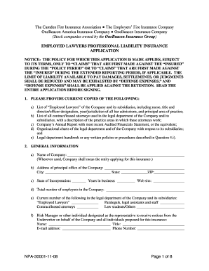 Employed Lawyers Professional Liability Insurance Application