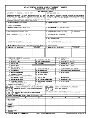 US Military Child Care Request Form