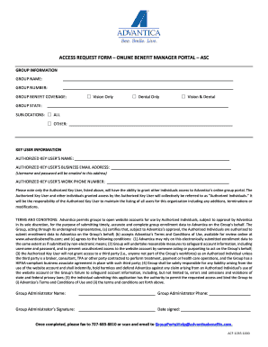 Access Request Form for Online Benefit Manager Portal