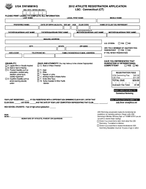 USA Swimming 2012 Athlete Registration Application