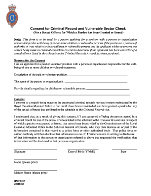 Consent for Criminal Record and Vulnerable Sector Check
