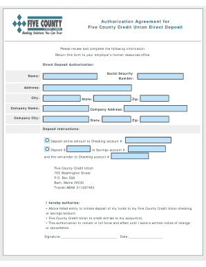 Five County Credit Union Direct Deposit Authorization