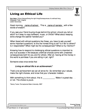 Living an Ethical Life Lesson Plan