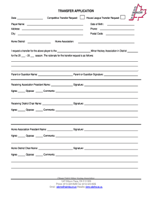 Minor Hockey Transfer Application