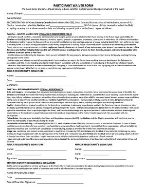 Cross Country Canada Participant Waiver Form