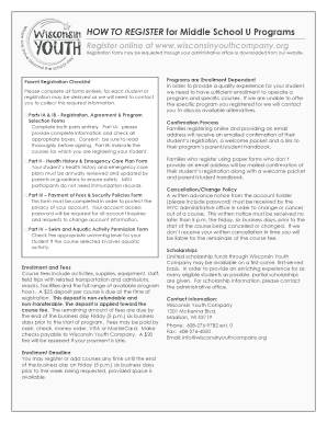 Wisconsin Youth Company Middle School U Registration Form