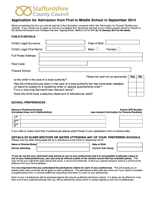 UK School Admission Application Form