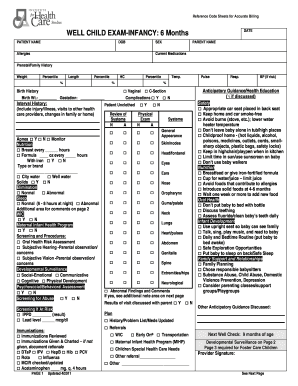 Well Child Exam Infancy 6 Months Form