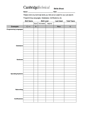 Skills Sheet