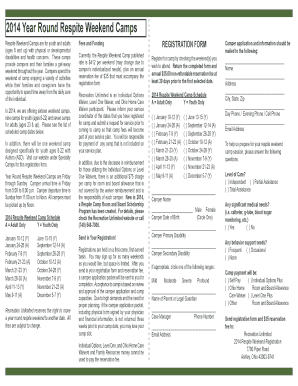 2014 Respite Weekend Camp Registration Form