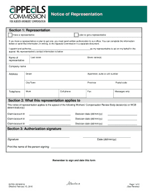 Alberta Workers' Compensation Appeal Representation Form