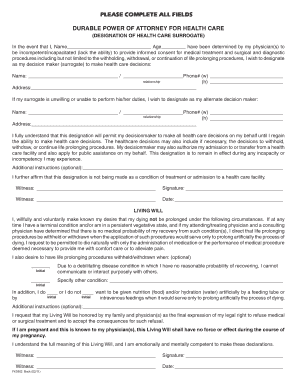 Florida Durable Power of Attorney for Healthcare and Living Will