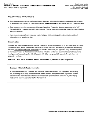 California Public Safety Dispatcher Personal History Statement
