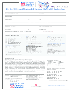 2015 Rite Aid Cleveland Marathon Entry Form