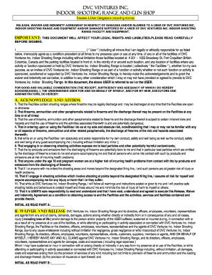 DVC Ventures Inc. Indoor Shooting Range Waiver
