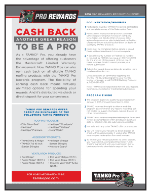 TAMKO Pro Rewards Redemption Form
