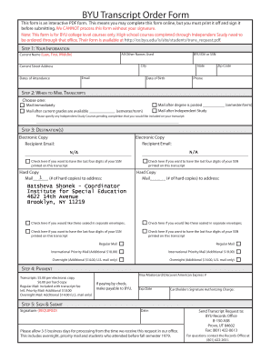BYU Transcript Order Form