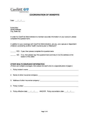 Coordination of Benefits Form