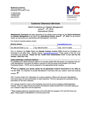 Customs Clearance Order Form