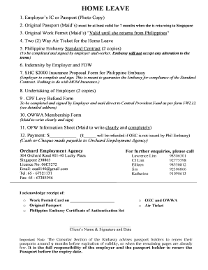 Singapore Maid Home Leave Checklist