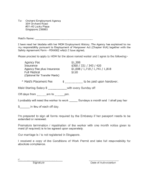 Authorisation Form for Foreign Domestic Worker Work Pass