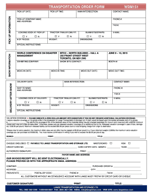 Lange Transportation Order Form