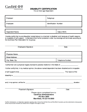 Disability Certification for Over-age Dependent