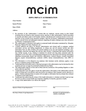 HIPAA Privacy Authorization for Workers' Compensation