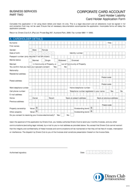 Diners Club Corporate Card Application Form