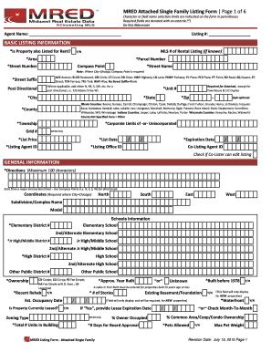 MRED Attached Single Family Listing Form