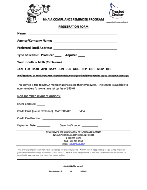NHAIA Compliance Reminder Registration Form