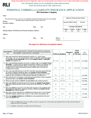 Personal Umbrella Liability Insurance Application