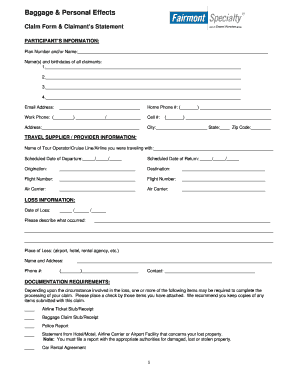 Baggage and Personal Effects Claim Form