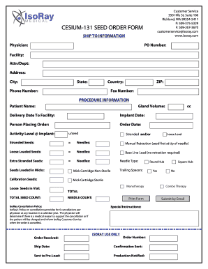 Cesium-131 Seed Order Form