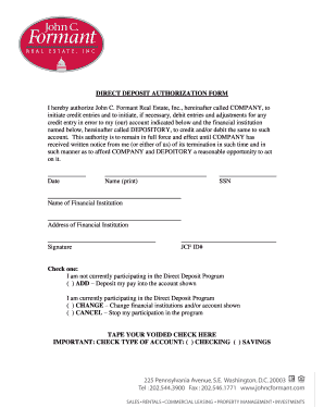 Direct Deposit Authorization Form