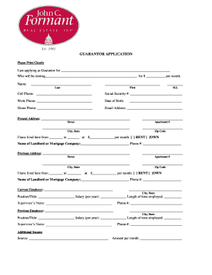 Guarantor Application for Rental Lease