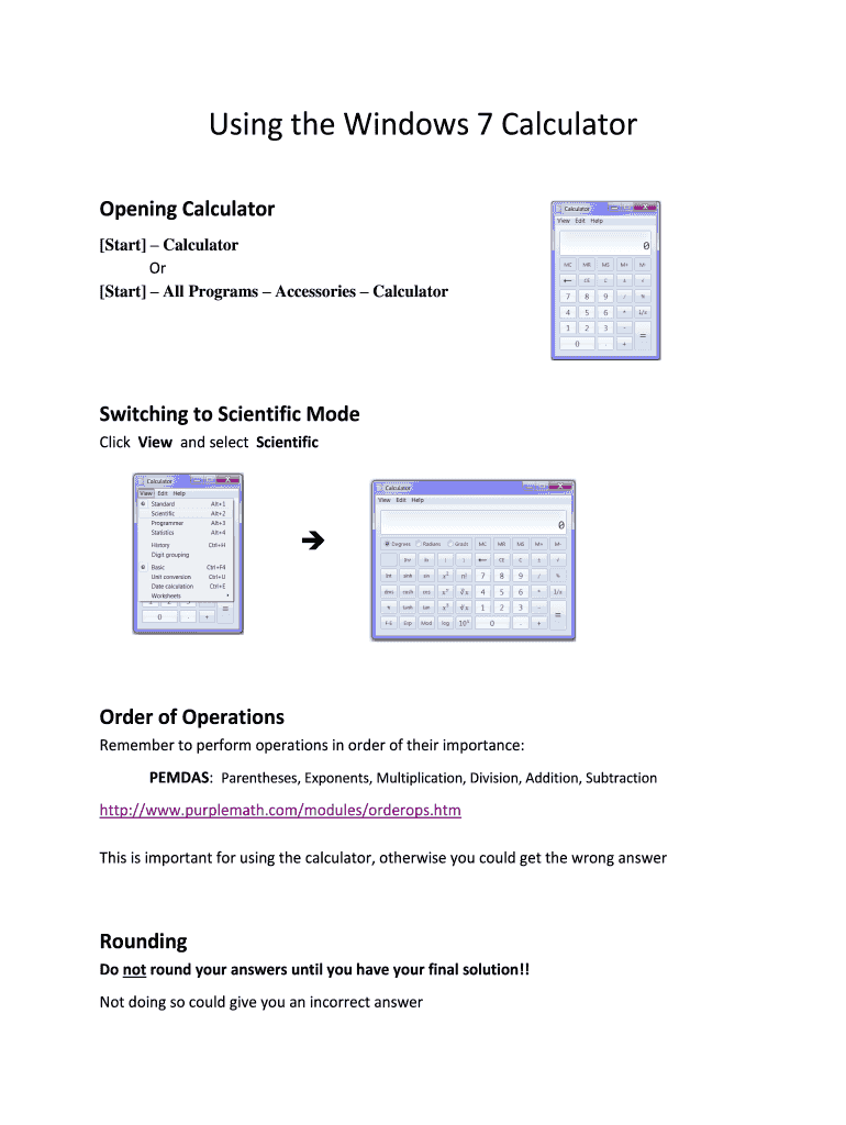 Fillable Online Using the Windows 7 Calculator Fax Email Print pdfFiller