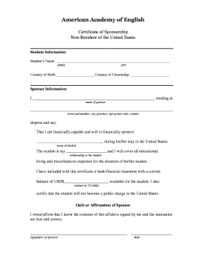 Certificate of Sponsorship for Non-Resident Student