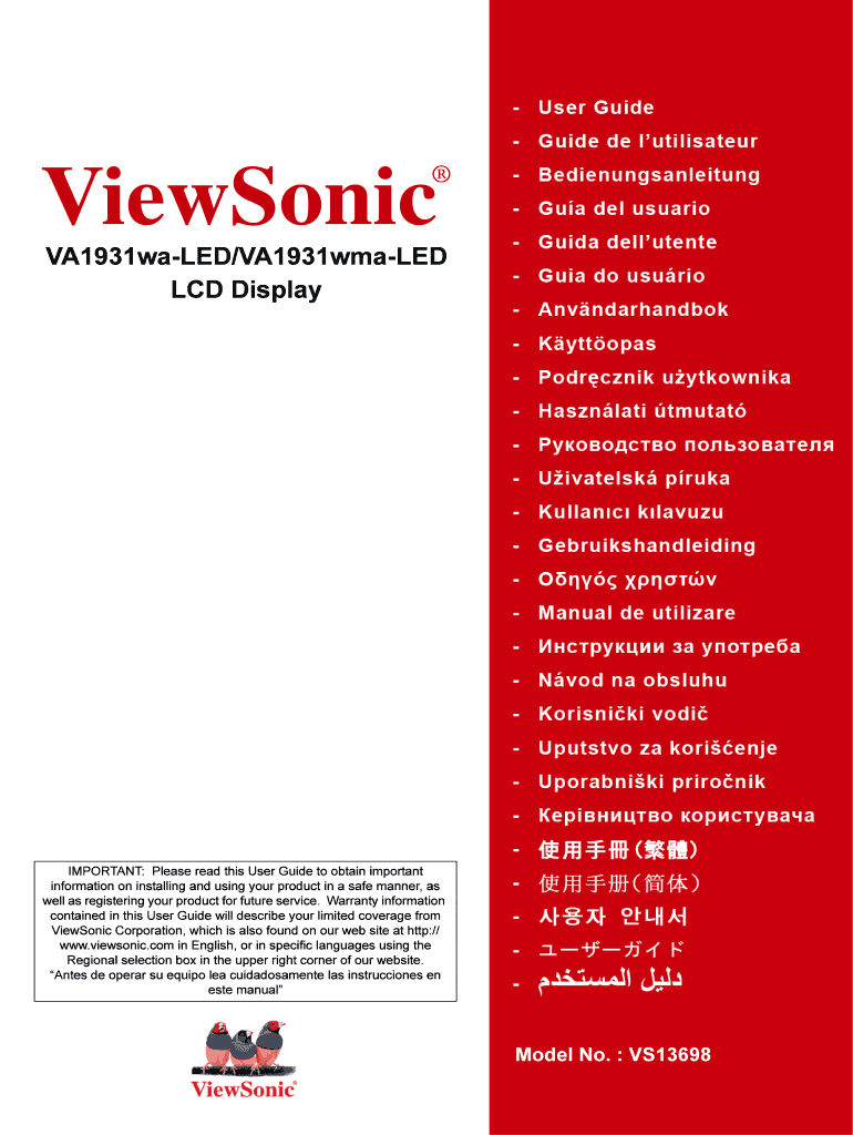 Fillable Online VA1931WA-LED VA1931WMA-LED User Guide - ViewSonic Fax ...