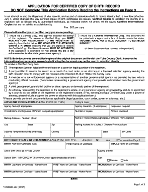 California Certified Copy of Birth Record Application