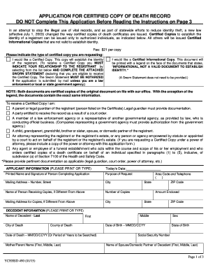 California Death Record Certified Copy Application
