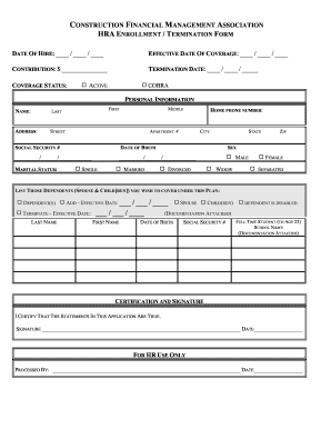 Construction Financial Management Association HRA Enrollment Form