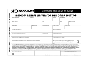 Medical Release Waiver for Day Camp Events