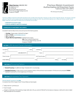Precious Metals Investment Authorization Form