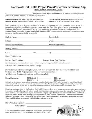 Northeast Oral Health Project Permission Slip