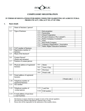 Compulsory Registration Form for Agricultural Products
