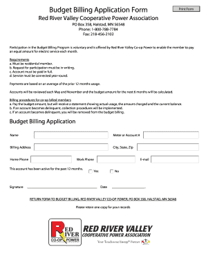 Budget Billing Application Form